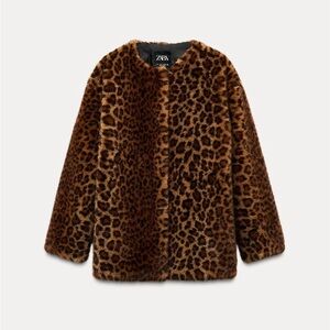 New ZARA LEOPARD FUR COAT SIZE L